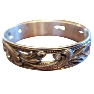 Brighton‎ Vintage Silver Tone Filigree Floral Band Ring with Rhinestone Accent